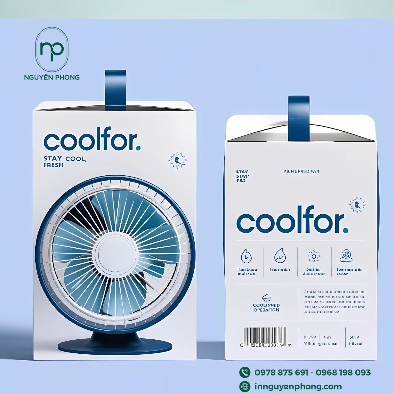 Mẫu hộp giấy đựng quạt mini cầm tay